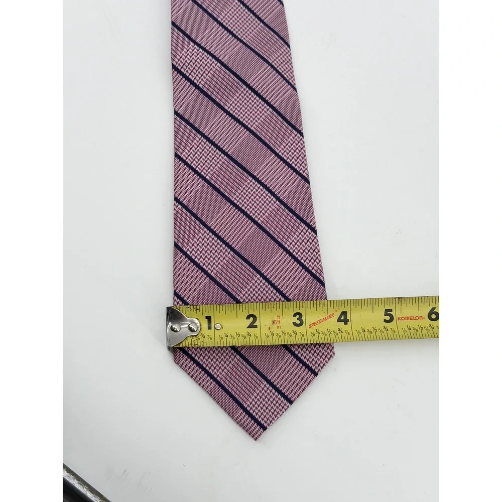 Lauren Ralph Lauren Mens Silk Tie Pink Navy Blue Plaid Striped Hand‎ Made